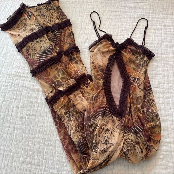 Jaded London Fatale Maxi Dress Open Neck Cut Out Sheer Floral Leopard Size 6 - Picture 4 of 9